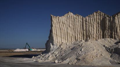 De las 2.500 hectáreas de salinas que Asal tiene en la Bahía de Cádiz, las de costa más grandes de España, salen en estos días 50.000 toneladas de sal para carreteras heladas por la ola de frío.