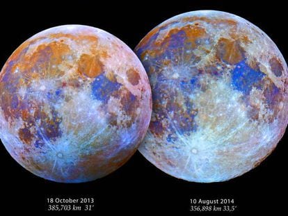 Tamaños aparents SuperLunas 10 agost 2014 i Luna plena 18 octubre 2013.