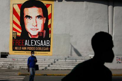Un cartel a favor de Alex Saab en Caracas, en una imagen tomada el pasado septiembre.