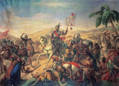 Hernán Cortés en la batalla de Otumba, pintura de autor desconocido, en el Museo del Ejército de Madrid.