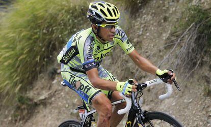 Alberto Contador después de caerse en la etapa de este miércoles.