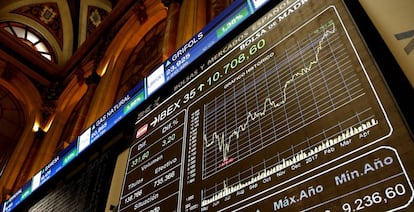 Bolsa de Madrid. El Ibex 35 subió ayer más de un 3% gracias a los resultados electorales franceses.