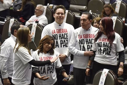 Legisladores opositores hoy en la Cámara de Diputados.