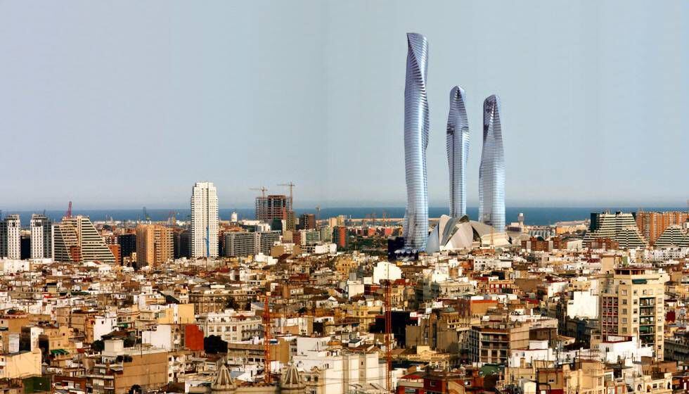 Las tres torres de Calatrava ideadas para coronar la Ciudad de las artes y las ciencias de Valencia.