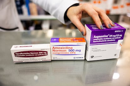 Cajas de antibióticos en una farmacia en Madrid.