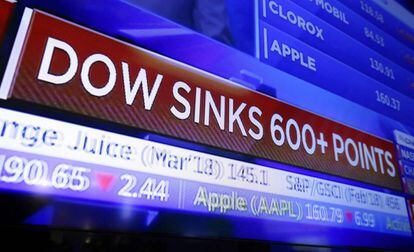 Panel con el índice Dow Jones de la Bolsa de Nueva York.
