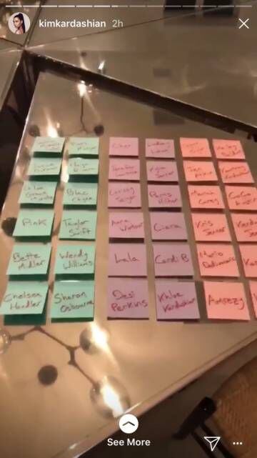 Foto publicada por Kim Kardashian en su Instagram Stories. A la derecha, la lista de los considerados sus enemigos.