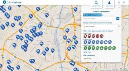 Los mapas de PredPol reflejan el histórico de delitos y también las predicciones futuras.