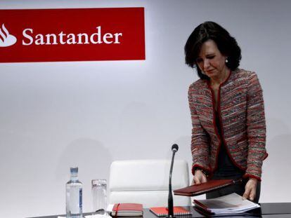 La presidenta del Banco Santander, Ana Patricia Botin, durante la presentacion de resultados de 2014, la primera tras ser nombrada presidenta de la entidad.(DVD 711)