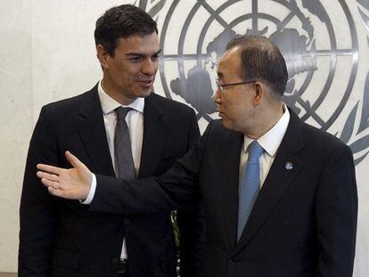 Pedro Sánchez con el secretario general de la ONU.