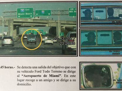 Imágenes del seguimiento a Julio José en Miami que figuran en el informe de los detectives. La hora es la de España, que no se cambió para evitar confusiones en el futuro juicio.
