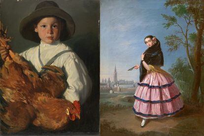 Imágenes de las obras 'El chico de la gallina' y 'Maja sevillana'.