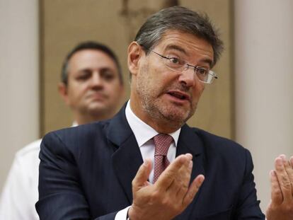 El ministro de Justicia, Rafael Catalá, durante su compareciencia en el Congreso de los Diputados para dar explicaciones de los fallos en el sistema de comunicaciones judiciales Lexnet.