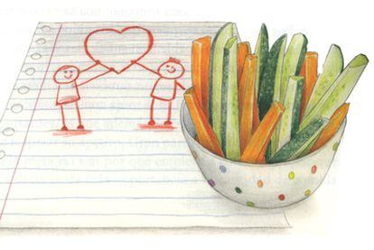 Ilustración sobre las verduras y los niños.