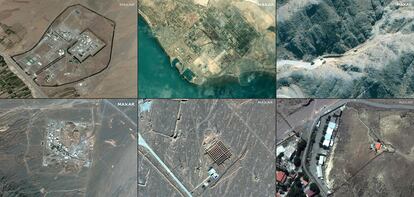 Recopilación de imágenes de satélite tomadas por la empresa Maxar Technologies de instalaciones nucleares iraníes durante 2020.