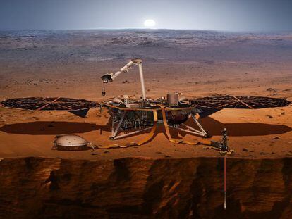 En la imagen: una reconstrucción artística del aterrizaje de 'InSight' en Marte.