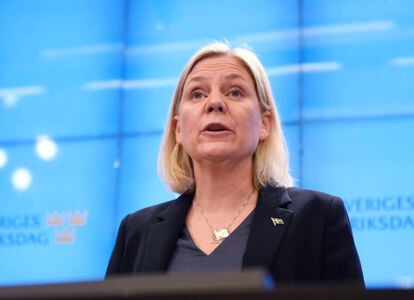 Magdalena Andersson, el lunes 29 de noviembre, en una rueda de prensa después de ser elegida de nuevo primera ministra de Suecia.