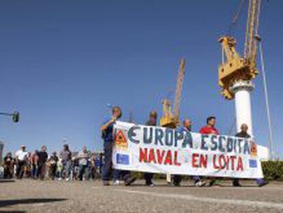 Manifestaci&oacute;n de trabajdores de la industria naval gallega.