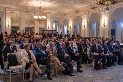Los asistentes al foro global económico entre Estados Unidos, Latinoamérica y España en Nueva York este miércoles 21 de septiembre.