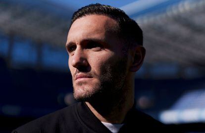 Lucas Pérez, en el estadio de Riazor.