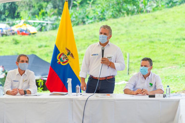 The president of Colombia, Iván Duque, in Llano Grande.