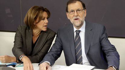 Cospedal y Rajoy, este lunes, durante la junta directiva nacional del PP.