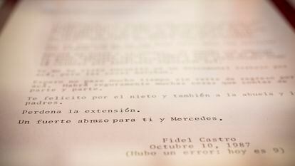 Detalle de una carta de Fidel Castro a Gabriel García Márquez.