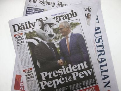 La portada de 'The Daily Telegraph', que presenta a Emmanuel Macron como Pepe L'amour.