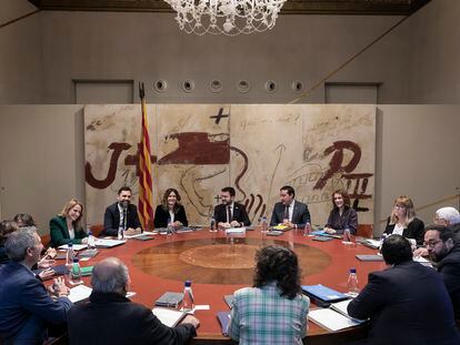 El president Pere Aragones presidió este martes la reunión semanal del Govern de la Generalitat.