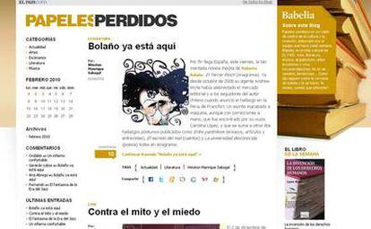 Aspecto <a href="http://blogs.elpais.com/papeles-perdidos" target="_blank">del 'blog' de Babelia</a>