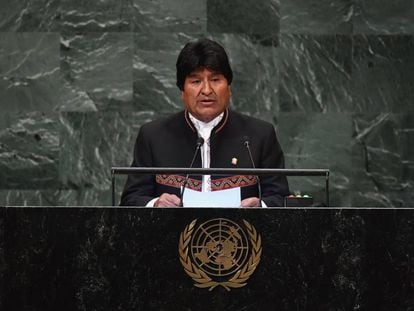 El presidente de Bolivia, Evo Morales, el miércoles durante su intervención en la Asamblea General de Naciones Unidas. 