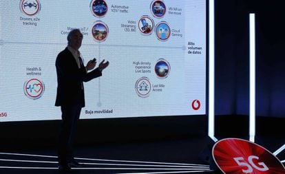 El presidente de Vodafone España, Antonio Coimbra, durante la presentación, el lunes, de los servicios 5G de la compañía en España.