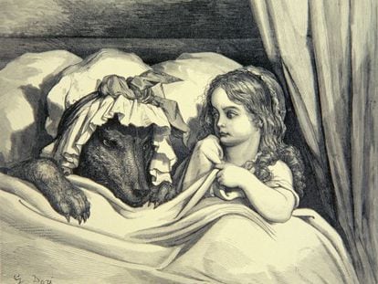 Grabado de Gustave Dor&eacute; sobre el cuento de Caperucita.