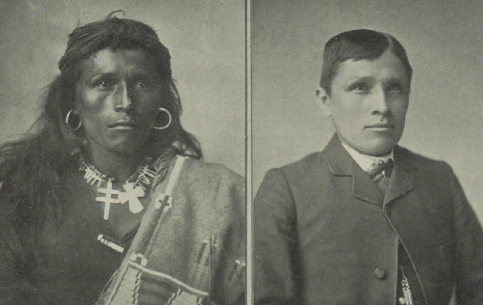 El navajo Tom Torlino en 1882, izquierda, y tres años después.