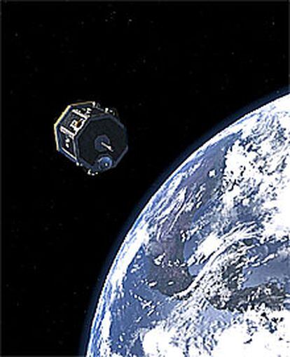 Recreación de la nave <i>Contour</i> orbitando alrededor de la Tierra.