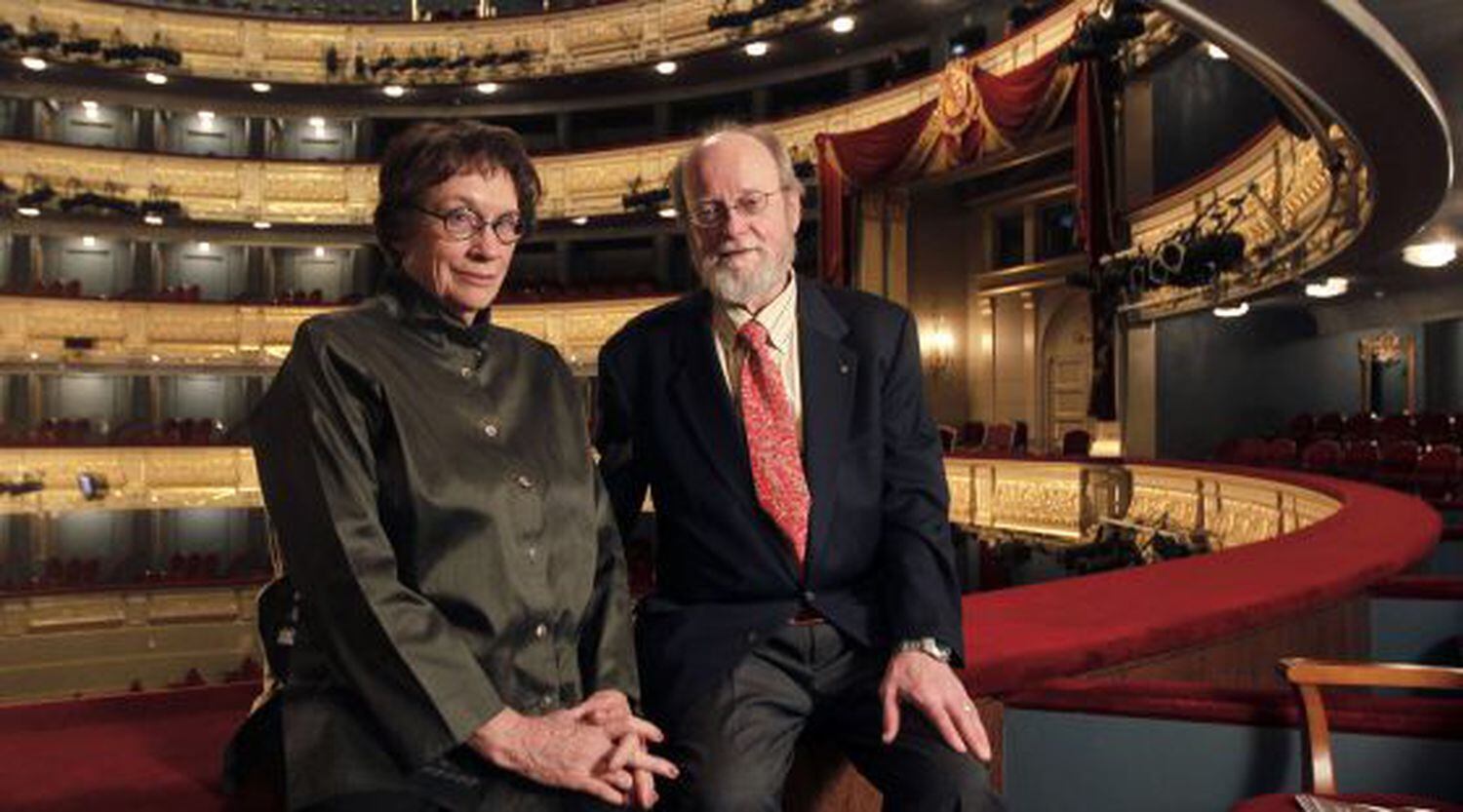 Annie Proulx y Charles Wuorinen, escritora y compositor de 'Brokeback Mountain', en el Teatro Real de Madrid en 2014.