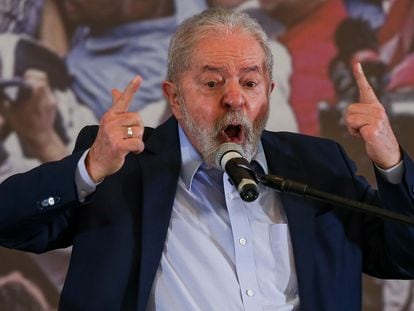 El expresidente Lula da Silva, este miércoles durante la conferencia de prensa en São Bernardo do Campo.