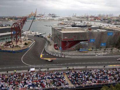Circuito urbano de Valencia de F&oacute;rmula 1 durante los entrenamientos para el Gran Premio de Europa.  