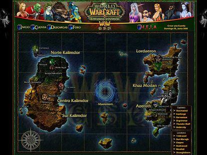Pantalla donde se muestra el mapa del territorio donde transcurre el juego <i>World of Warcraft.</i>