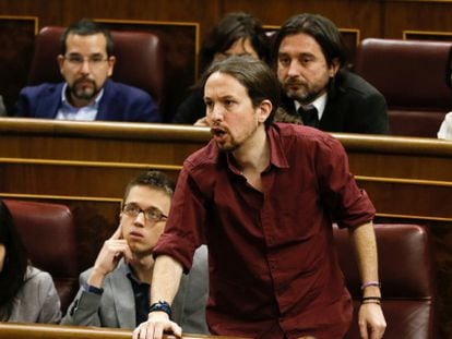 El l&iacute;der de Podemos, Pablo Iglesias, en el Congreso de los Diputados.
