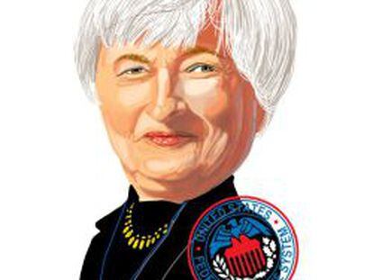 Caricatura de la vicepresidenta de la Reserva Federal, Janet Yellen.
