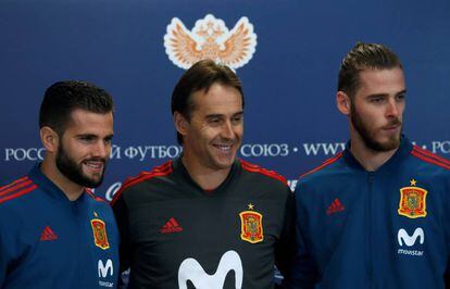 Nacho, Lopetegui y DeGea.