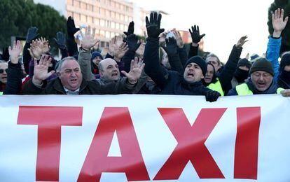 Manifestación de taxistas en Madrid.