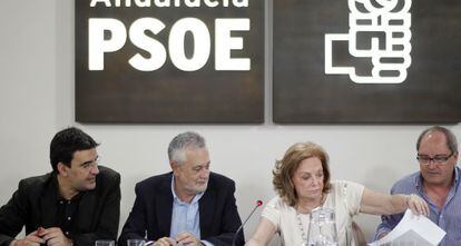 Jiménez, Griñán, Amparo Rubiales y Juan Cornejo, en la ejecutiva del PSOE de Andalucía.