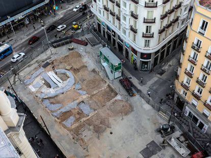 Aspecto de las obras en la estación de metro de Gran Vía, este viernes.