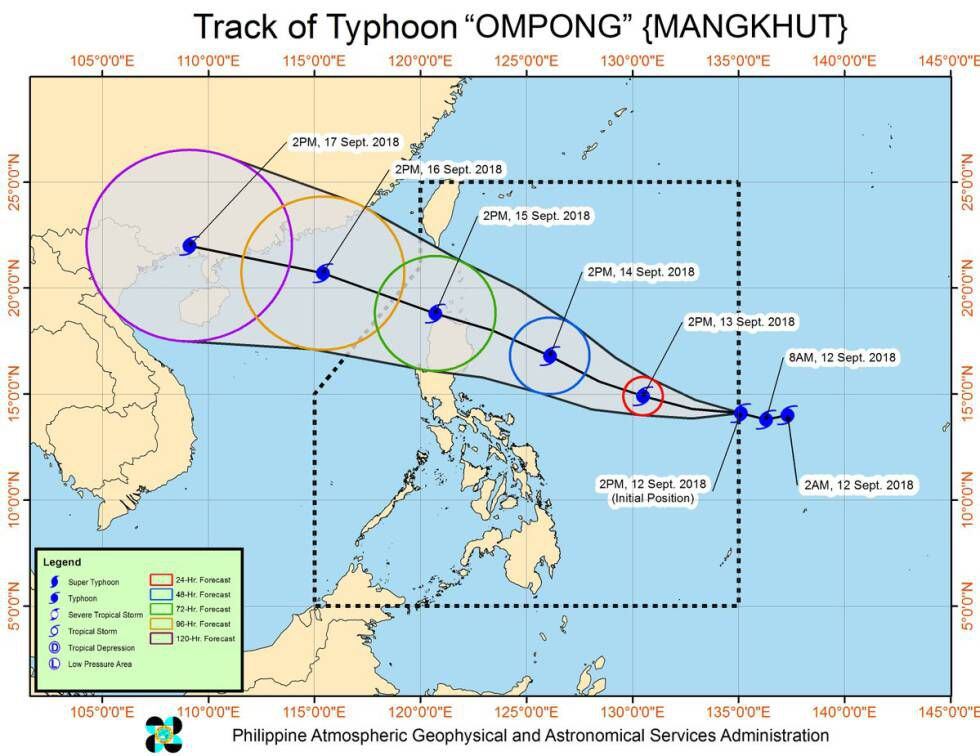 Trayectoria prevista del tifón.