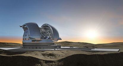 Ilustraci&oacute;n del futuro telescopio gigante europeo E-ELT, en el cerro Armazones (Chile).