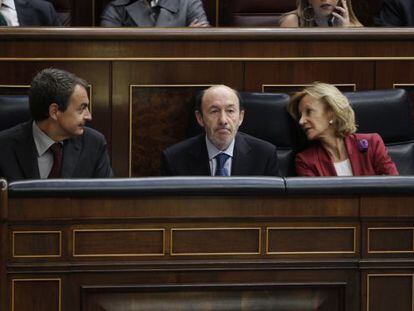 Rubalcaba, Zapatero y Salgado, en el Congreso