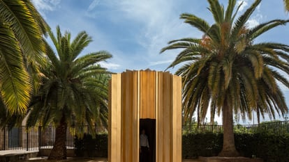 Fachada externa del pabellón ideado para el festival de arquitectura efímera Concéntrico de Logroño.