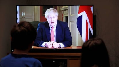 Discurso televisado de Boris Johnson, ante el avance del coronavirus.